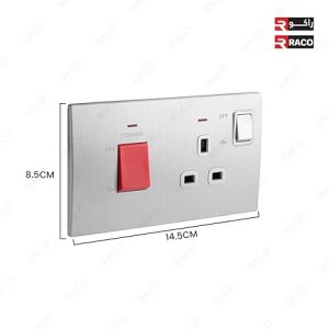 45A Double Pole Switch and 13A Switched Socket Alliminium