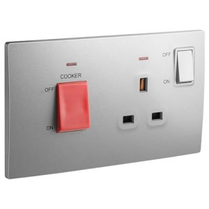 45A Double Pole Switch and 13A Switched Socket with indicator  Silver