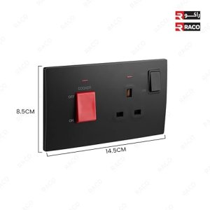 45A Double Pole Switch and 13A Switched Socket with indicator Black