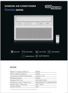 Super General Window Air Conditioner 1.5 Ton SGA18i