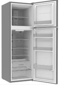 Akai 335Liters Double Door Top Mount Free Standing Total No Frost Refrigerator, R600a Refrigerant, 4 Stars ESMA Ratings, RFMA-S335WTA, Titanium