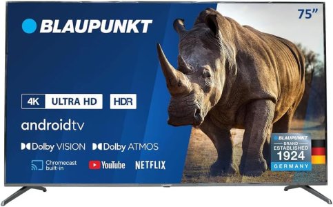Blaupunkt 75 Inch 4K UHD Smart TV with Android, Bluetooth - 75UB6210D