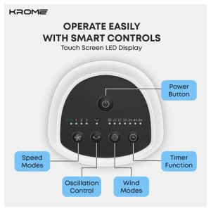 Krome 40-Inch Tower Fan with Remote | 15-Hour Timer & Copper Motor | 3 Speed Level | 3 Wind Modes | KR-FNT40M