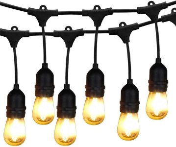 Outdoor String Lights 10mtr with 20Pcs E27 Sockets, 20Pcs LED Edison Bulbs, Warm White, 2700K, Waterproof LED String Lights